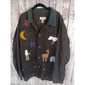 CasaNova Coat/Jacket Women's Large Animal Print Embroidered Vintage Corduroy